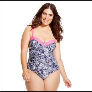 Lilly Pulitzer for Target Navy White Pink One Piece Swimsuit Size M